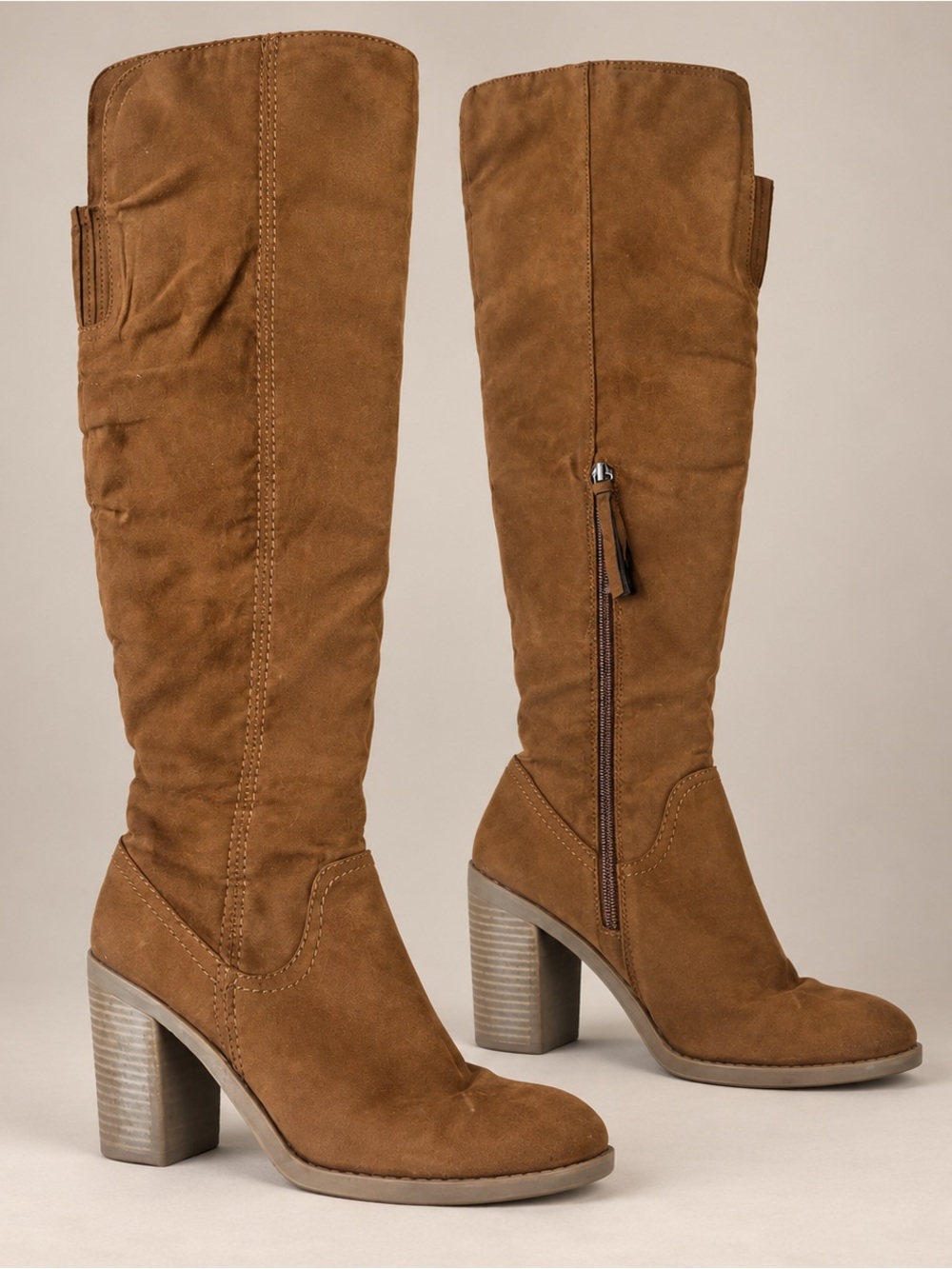 Target Suede Knee-High Heeled Boots - Brown